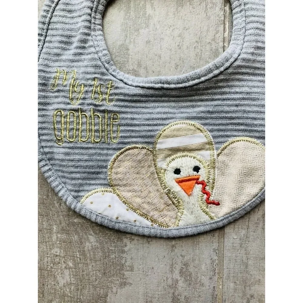 Mud Pie MY FIRST GOBBLE Cotton Knit Baby Thanksgiving Bib Drool Burp Cloth Boho